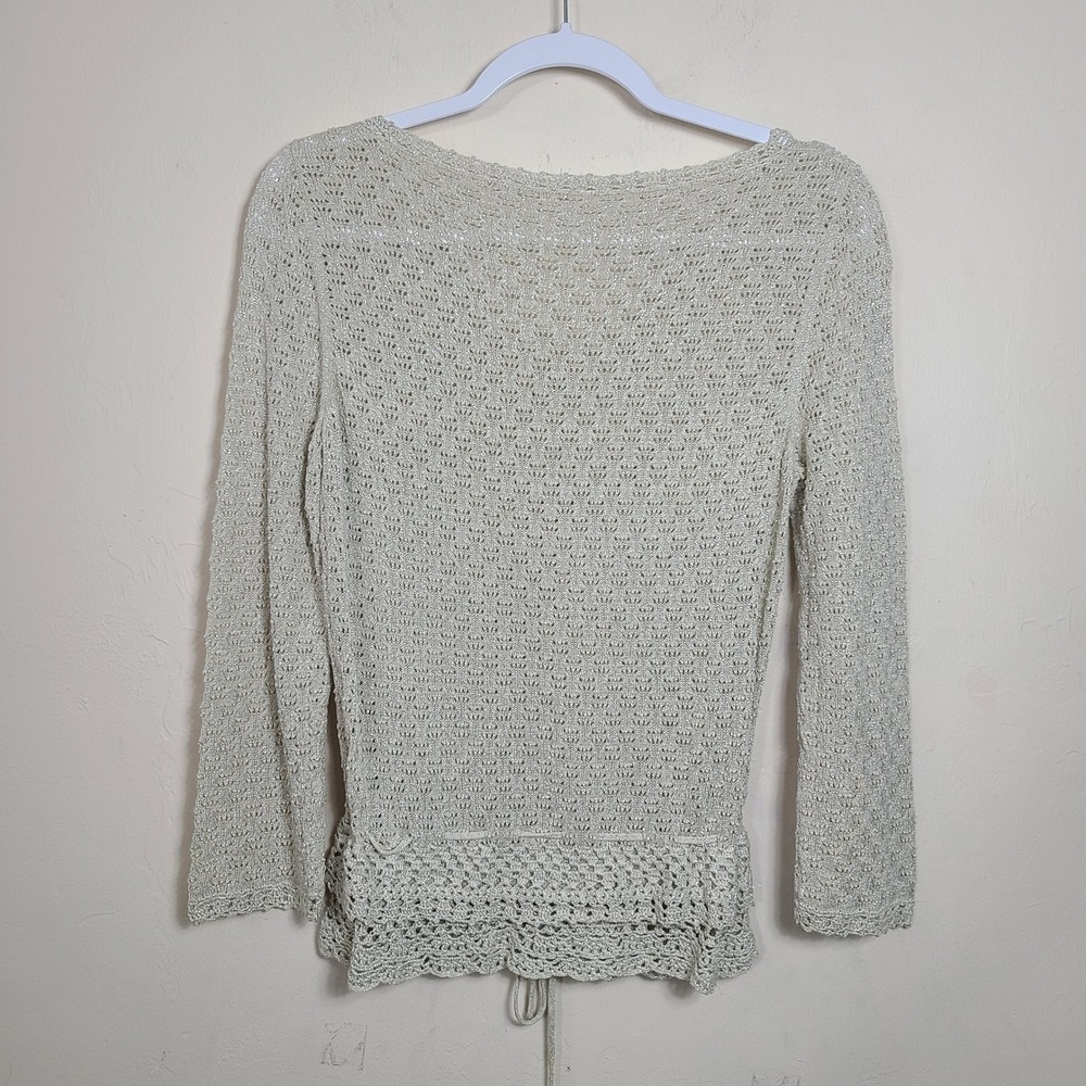 Beige Crochet Knit Lightweight Sweater‎ S Cottagcore Prairie Peasant Fairycore - Picture 8 of 10
